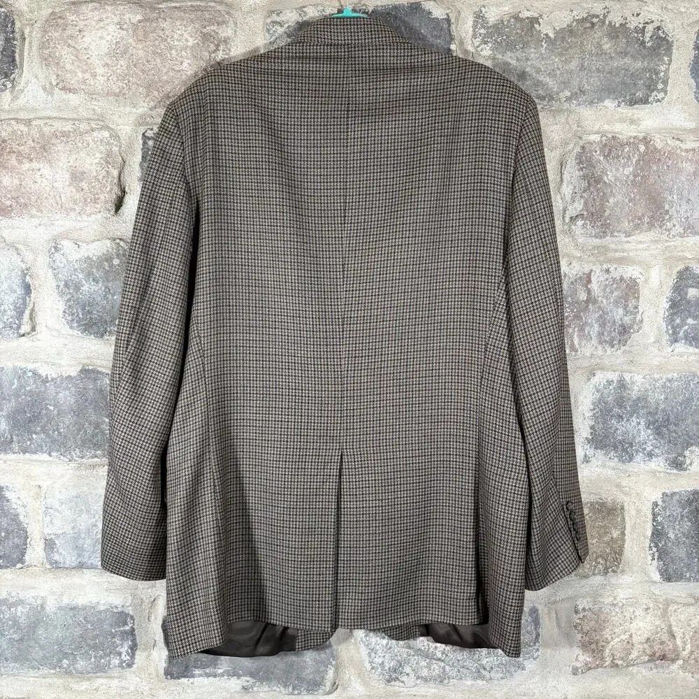 Oscar De La Renta Menswear‎ Blazer 2 Button 42L Tan Wool Houndstooth Office Work